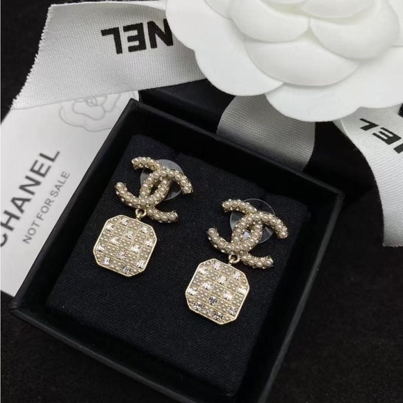 CHANEL Gold and Silver Crystal Earrings - Picture 1 of 3